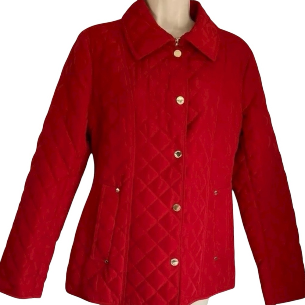 Michael Kors Women Bottom Front Quilted Red Snap Jacket L Pockets Size Small